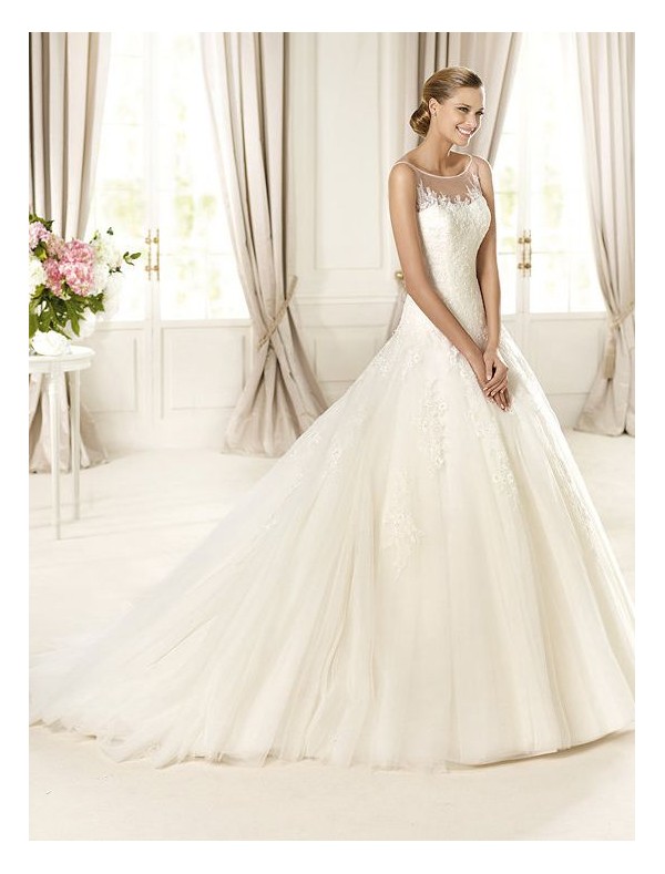 Tulle Jewel Neckline Ball Gown Wedding Dress 0042